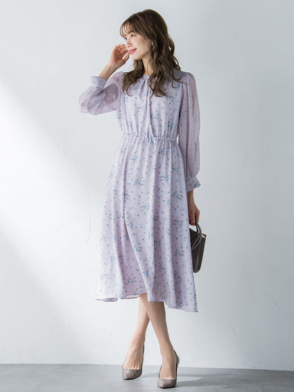 花柄シフォンワンピース ≪洗濯機で洗える≫