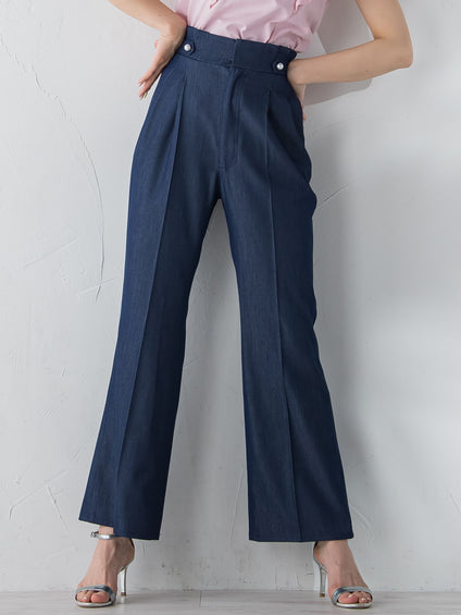 裾フレアストレッチデニムパンツ≪洗濯機で洗える≫