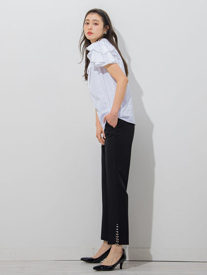 【大きいサイズ】プチパール付きスリットパンツ