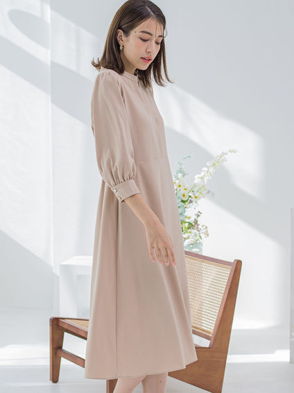 美シルエット比翼Vネックワンピース ≪洗濯機で洗える≫