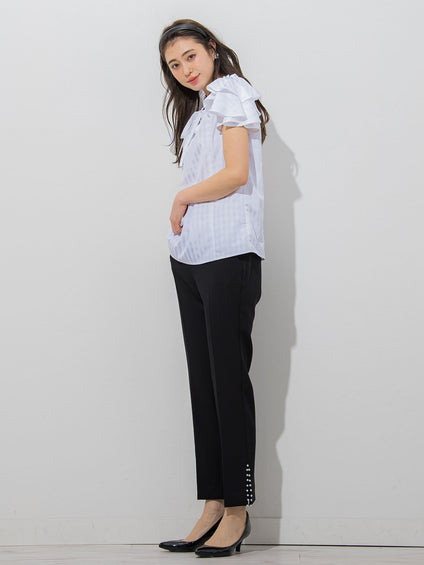 【大きいサイズ】プチパール付きスリットパンツ