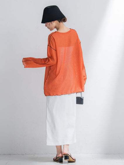 【コーディネートにこなれ感をプラス】ストライプシアーTシャツ《手洗い可能》