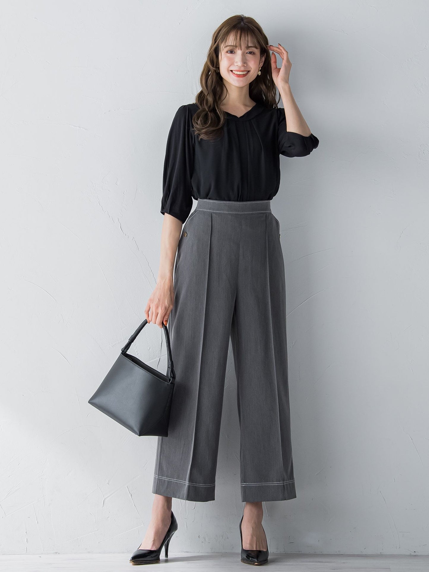 配色ステッチダンガリーストレートパンツ ≪洗濯機で洗える≫