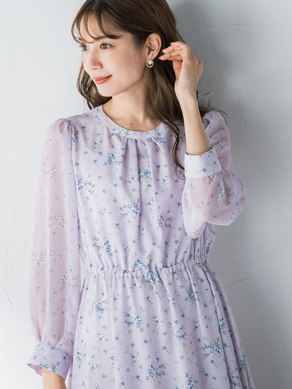 花柄シフォンワンピース ≪洗濯機で洗える≫