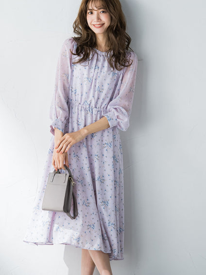 花柄シフォンワンピース ≪洗濯機で洗える≫