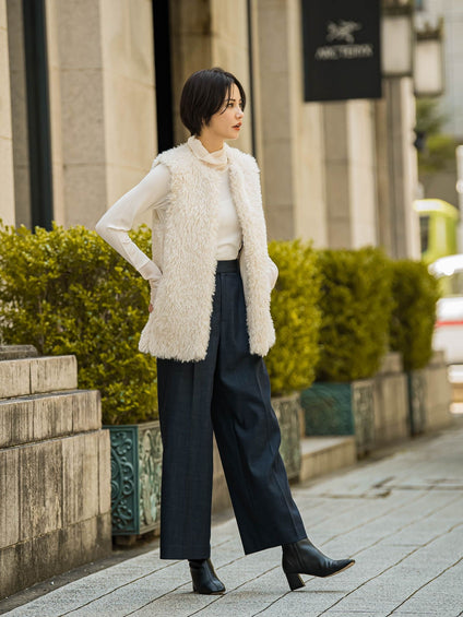 【おとなデニム】サスペンダー付きワイドパンツ≪洗える≫