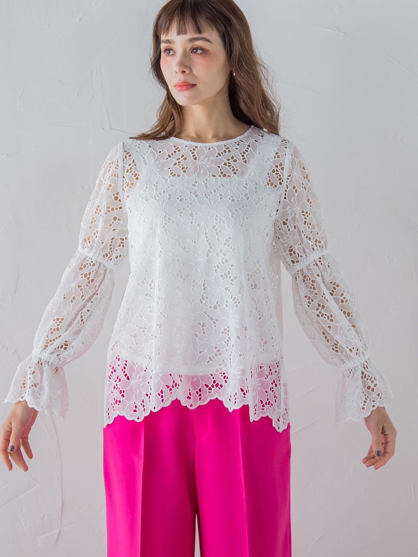 【WEB別注】シアー刺繍レースブラウス≪洗濯機で洗える≫