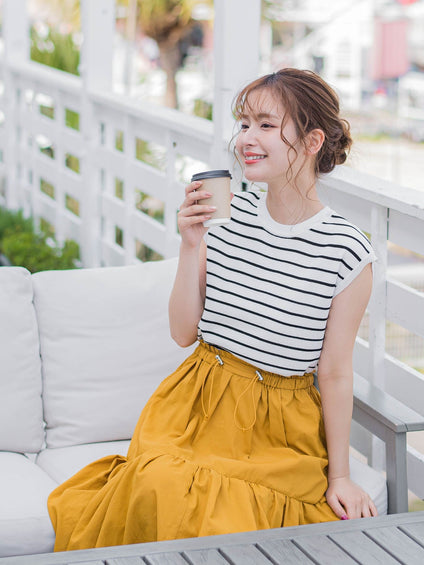 【ウエストが調整できる】ナイロンワッシャーティアードスカート《手洗い可能》