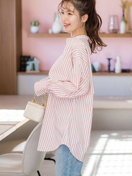 【動きのあるフリルで鮮度アップ】ストライプシャツ《手洗い可能》