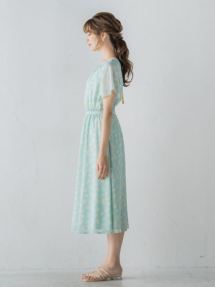 小花柄シアーワンピース ≪洗濯機で洗える≫