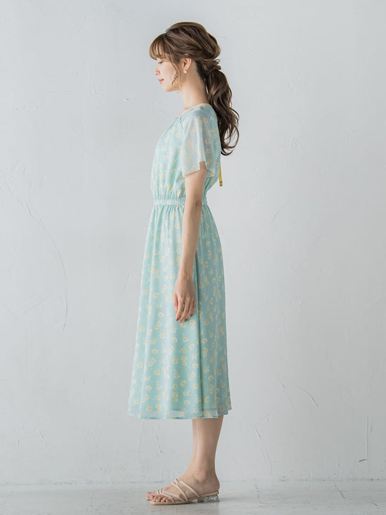 小花柄シアーワンピース ≪洗濯機で洗える≫