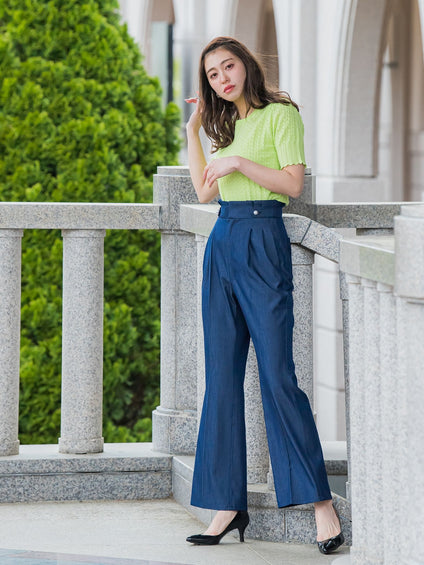 裾フレアストレッチデニムパンツ≪洗濯機で洗える≫
