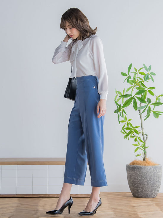 配色ステッチダンガリーストレートパンツ ≪洗濯機で洗える≫