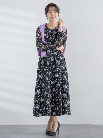 花柄シフォンワンピース ≪洗濯機で洗える≫
