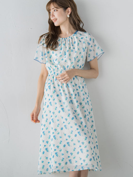 小花柄シアーワンピース ≪洗濯機で洗える≫