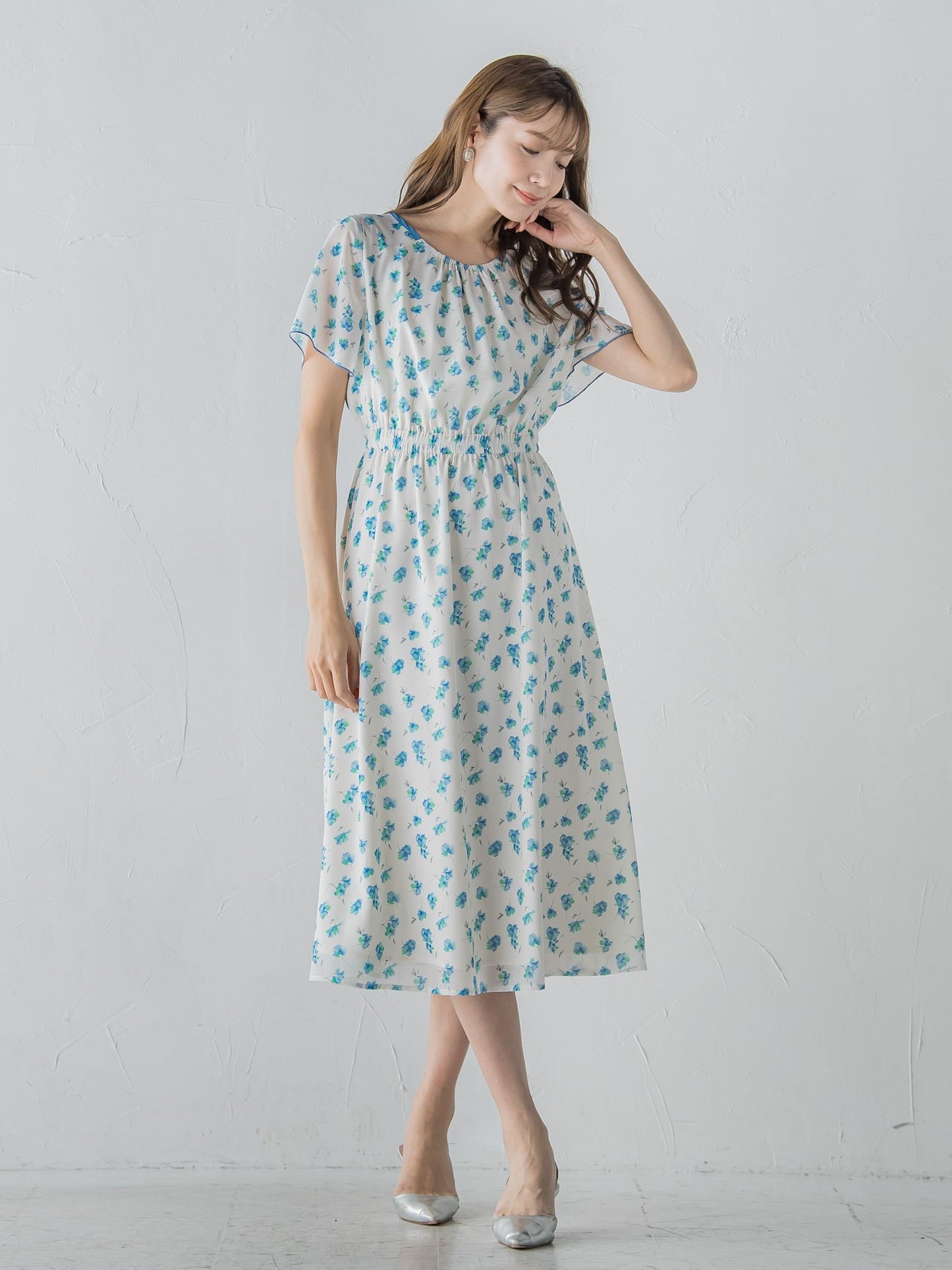 小花柄シアーワンピース ≪洗濯機で洗える≫