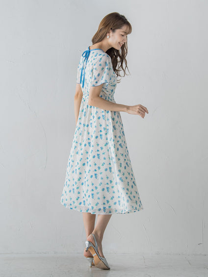 小花柄シアーワンピース ≪洗濯機で洗える≫