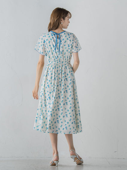 小花柄シアーワンピース ≪洗濯機で洗える≫