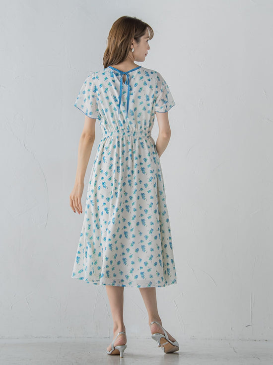 小花柄シアーワンピース ≪洗濯機で洗える≫