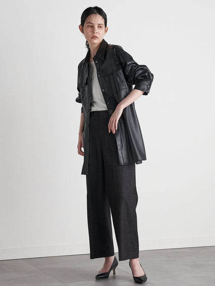 【VEAGAN LEATHER】オーバーサイズレザーCPOシャツジャケット≪サスティナブル≫