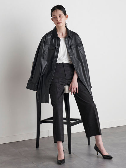 【VEAGAN LEATHER】オーバーサイズレザーCPOシャツジャケット≪サスティナブル≫