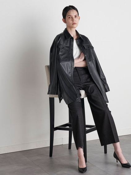 【VEAGAN LEATHER】オーバーサイズレザーCPOシャツジャケット≪サスティナブル≫