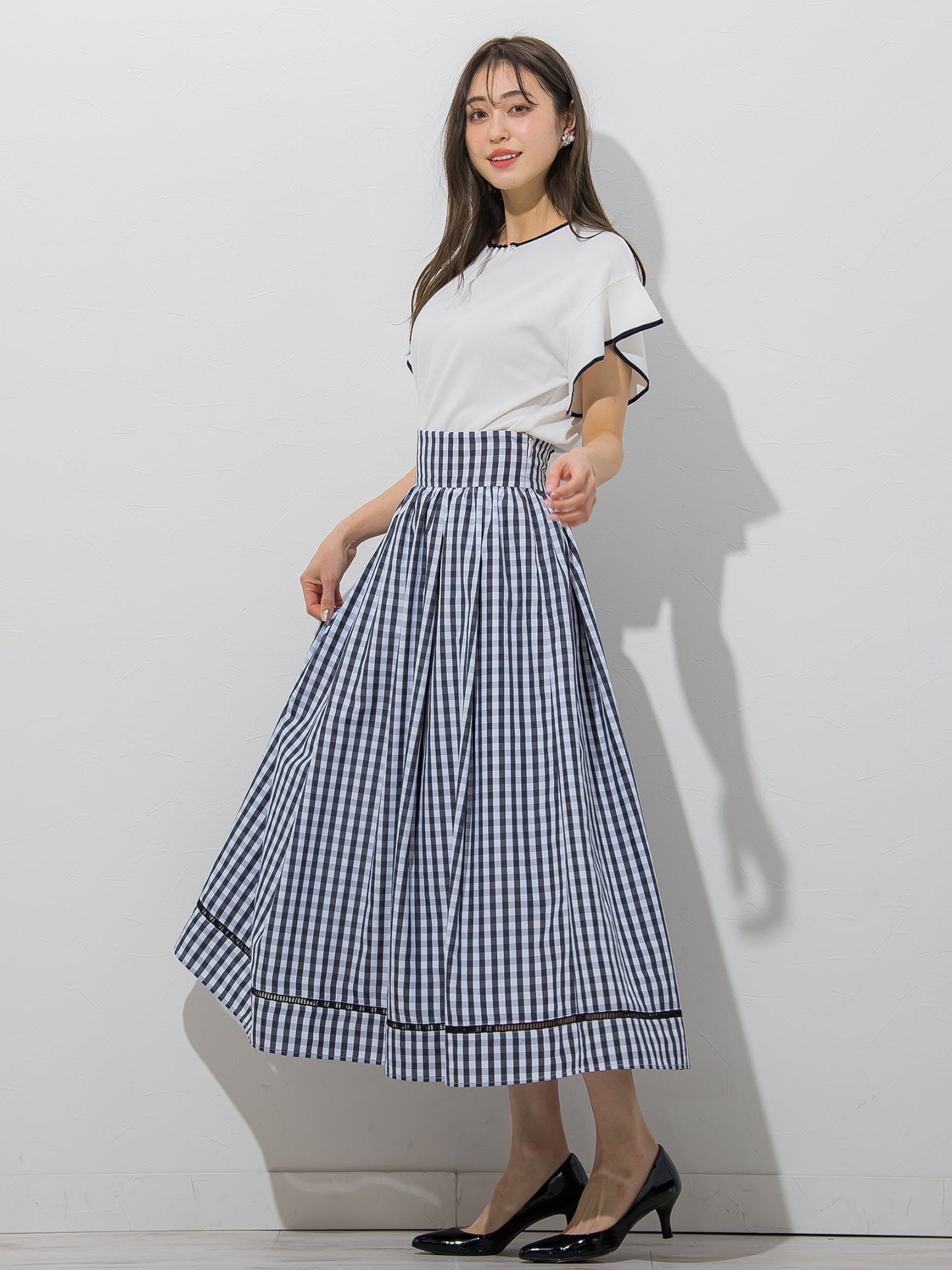 【大きいサイズ】【WEB別注】ラッフルスリーブ配色プルオーバー≪手洗い可能/接触冷感≫