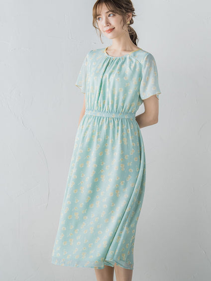 小花柄シアーワンピース ≪洗濯機で洗える≫