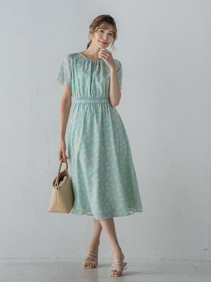 小花柄シアーワンピース ≪洗濯機で洗える≫