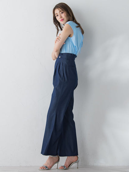 裾フレアストレッチデニムパンツ≪洗濯機で洗える≫