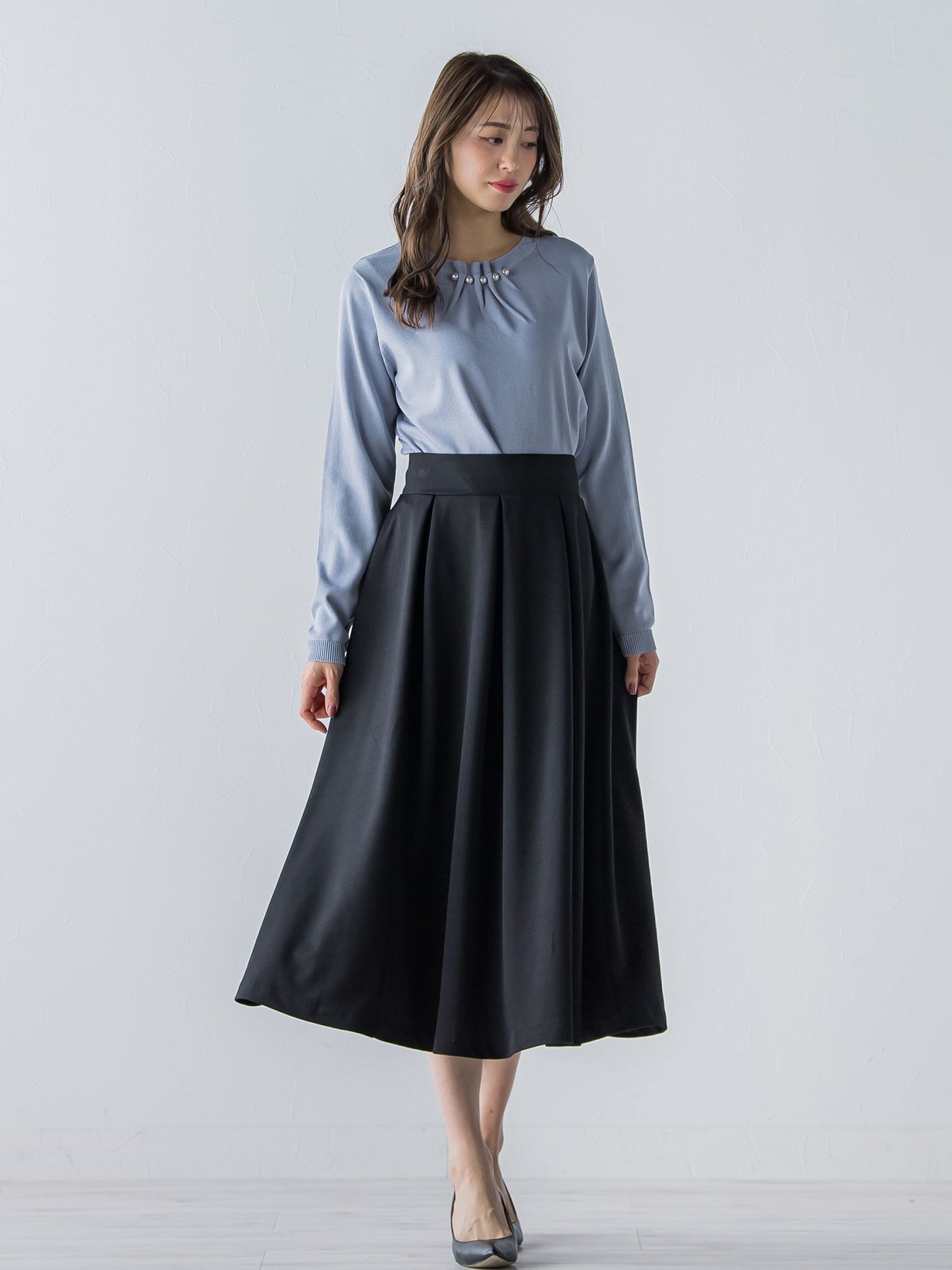 【WEB別注】パールネックニット《手洗い可能》