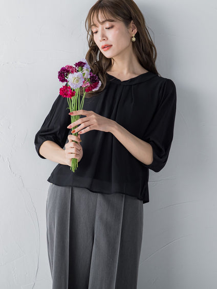 パール2WAY袖シフォンカットソー ≪洗濯機で洗える≫