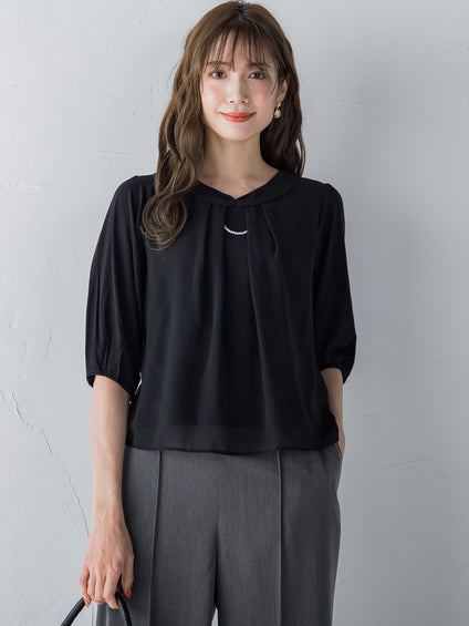 パール2WAY袖シフォンカットソー ≪洗濯機で洗える≫