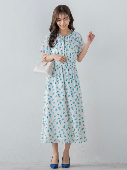 小花柄シアーワンピース ≪洗濯機で洗える≫