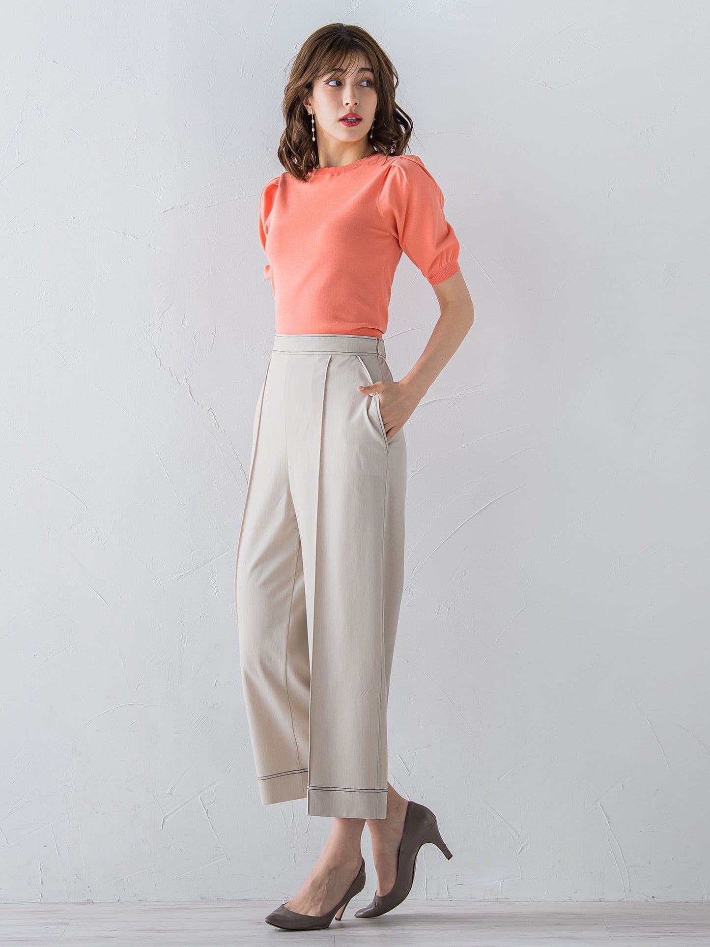 配色ステッチダンガリーストレートパンツ ≪洗濯機で洗える≫
