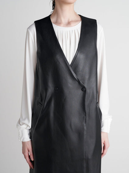 【大きいサイズ】【VEAGAN LEATHER】ジレジャケット≪サスティナブル≫