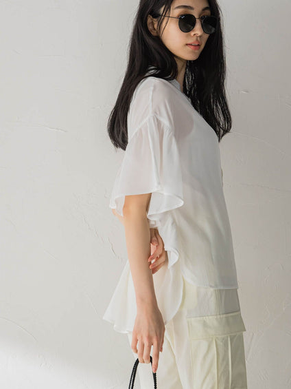 袖ラッフルバンドカラーシャツ≪手洗い可能≫