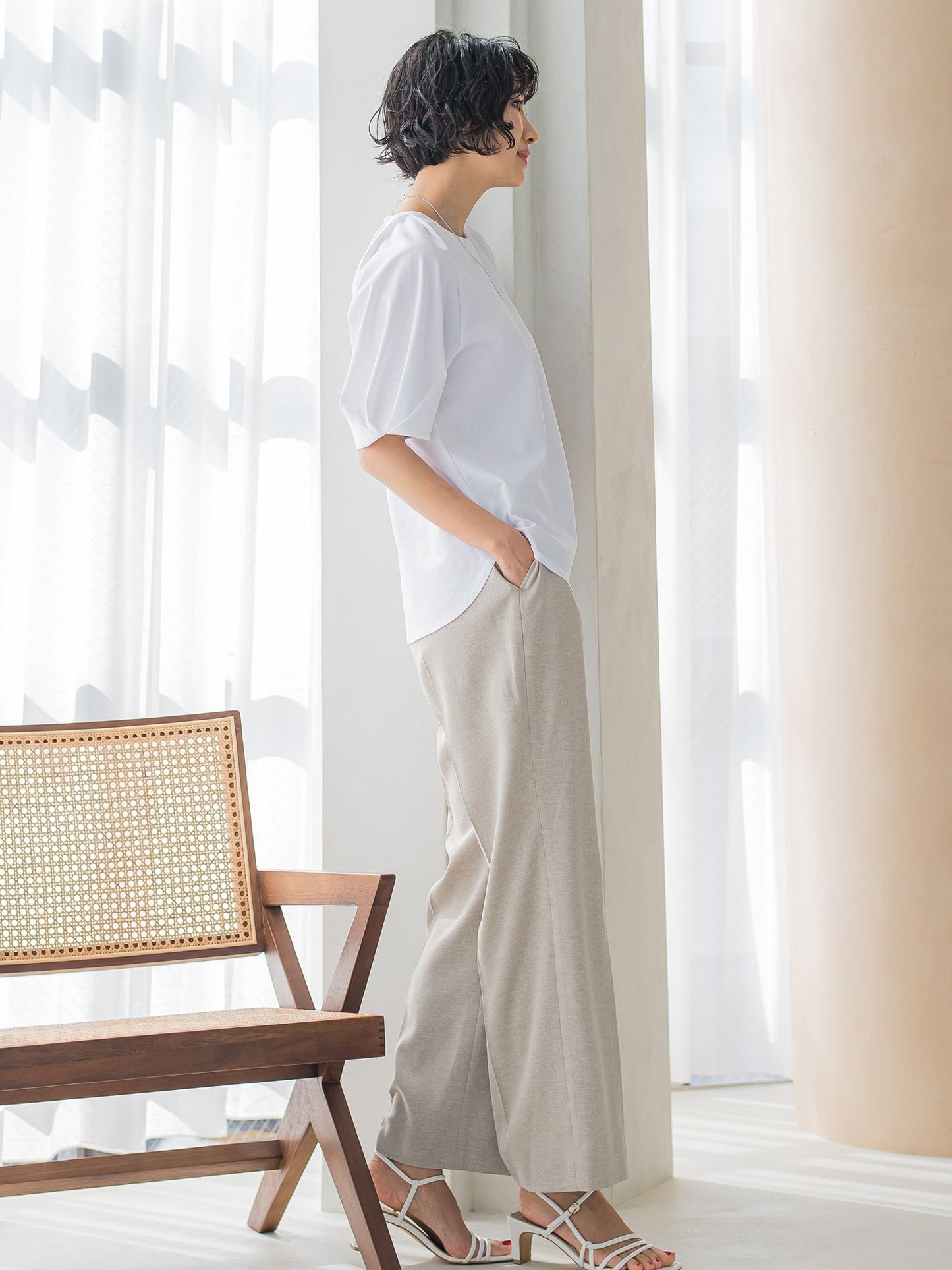 アリシアリノスタイルアップワイドパンツ≪洗濯機で洗える/シワになりにくい/ストレッチ/セットアップ≫
