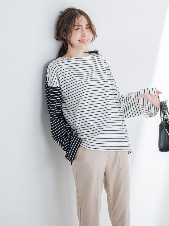 【切り返しのボーダーで遊び心をプラス】ボーダーTシャツ《手洗い可能》