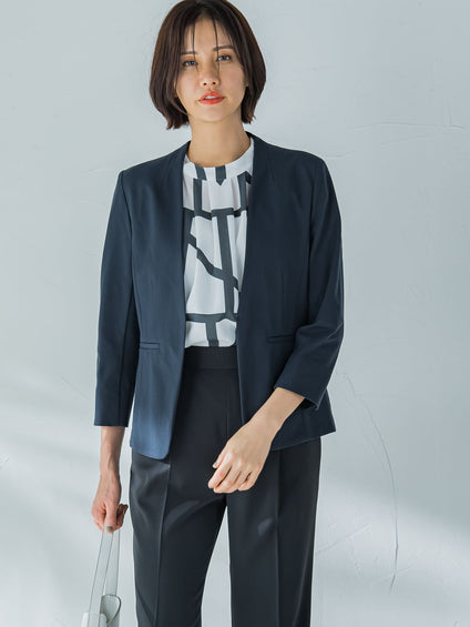 【Almight jacket】快適ノーカラージャケット≪接触冷感/透湿/ストレッチ/洗える≫
