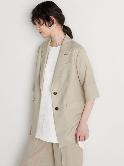 【極】シワになりにくいファージュストレッチ5分袖ジャケット《吸湿速乾/洗濯機で洗える》