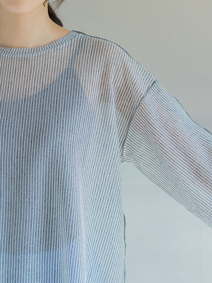 【コーディネートにこなれ感をプラス】ストライプシアーTシャツ《手洗い可能》
