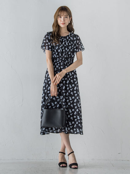 小花柄シアーワンピース ≪洗濯機で洗える≫
