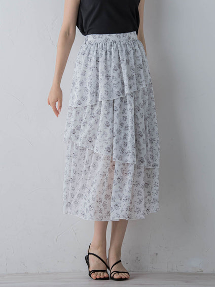 アシメティアード小花柄スカート ≪手洗い可能≫