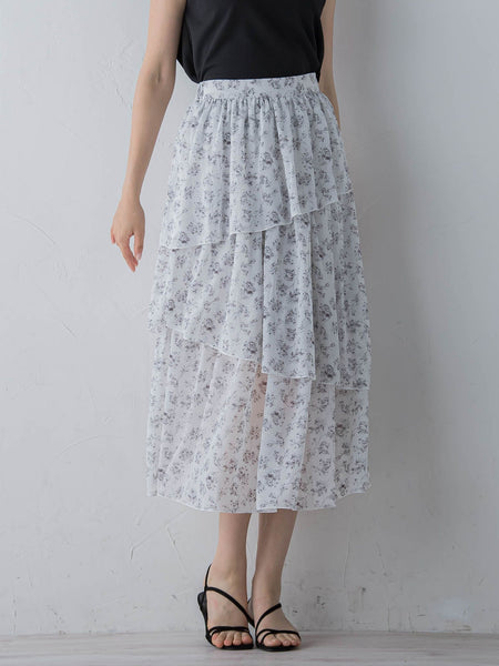 アシメティアード小花柄スカート ≪手洗い可能≫