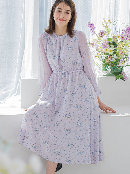 花柄シフォンワンピース ≪洗濯機で洗える≫