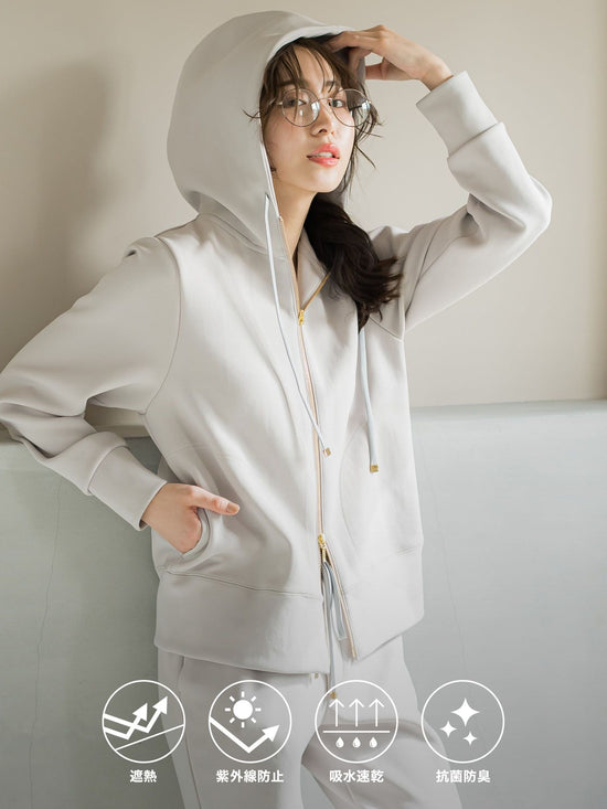 【ロングシーズン大活躍の多機能素材】ダブルzipパーカー《洗濯機で洗える》