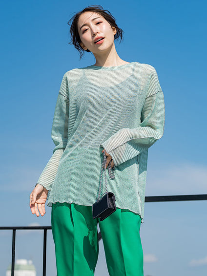 【コーディネートにこなれ感をプラス】ストライプシアーTシャツ《手洗い可能》