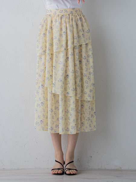 アシメティアード小花柄スカート ≪手洗い可能≫