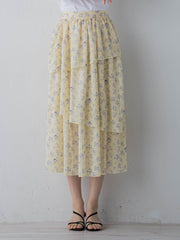 アシメティアード小花柄スカート ≪手洗い可能≫
